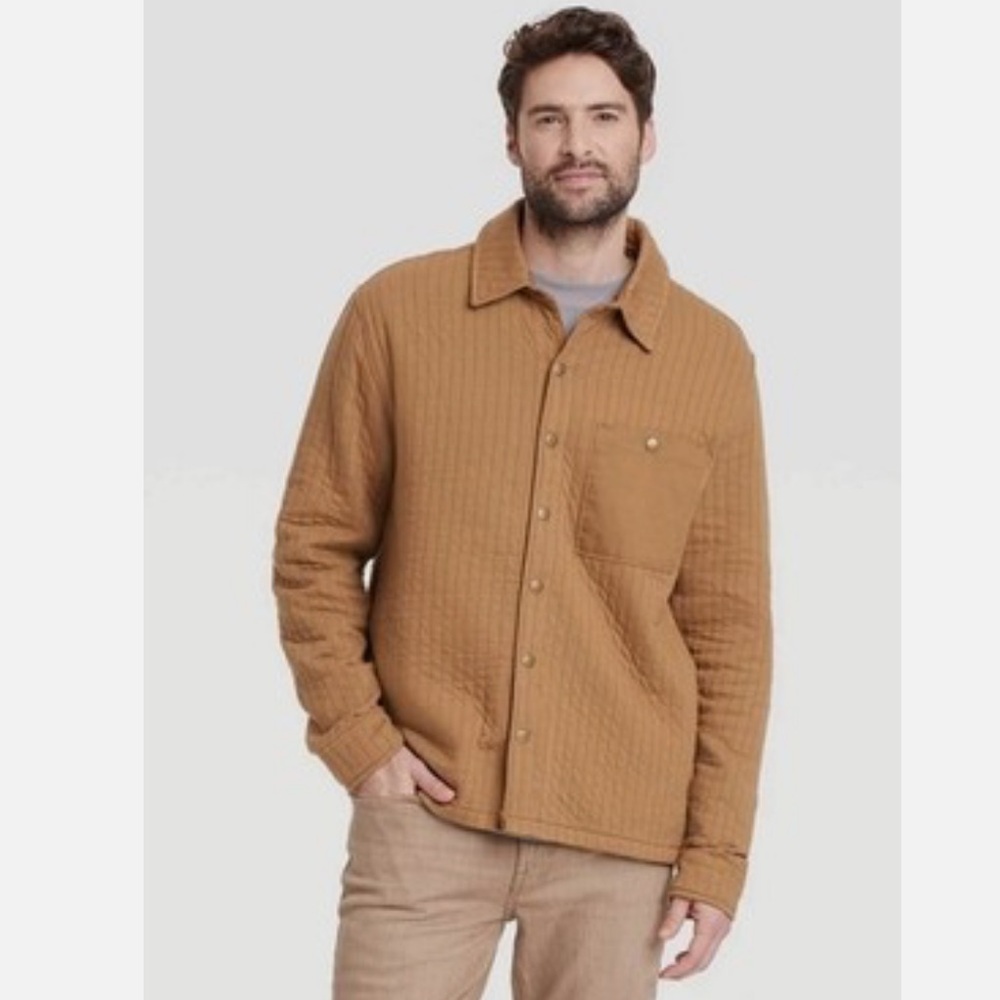 Goodfellow 100% Cotton Outer Quilted Knit Shirt Jacket, Recycled Brown S New